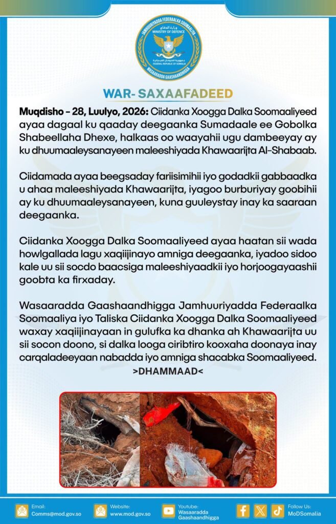 Ciidanka xoogga dalka oo howlgal culus ka fuliyay deegaanka Sumadaale ee gobolka S/dhexe