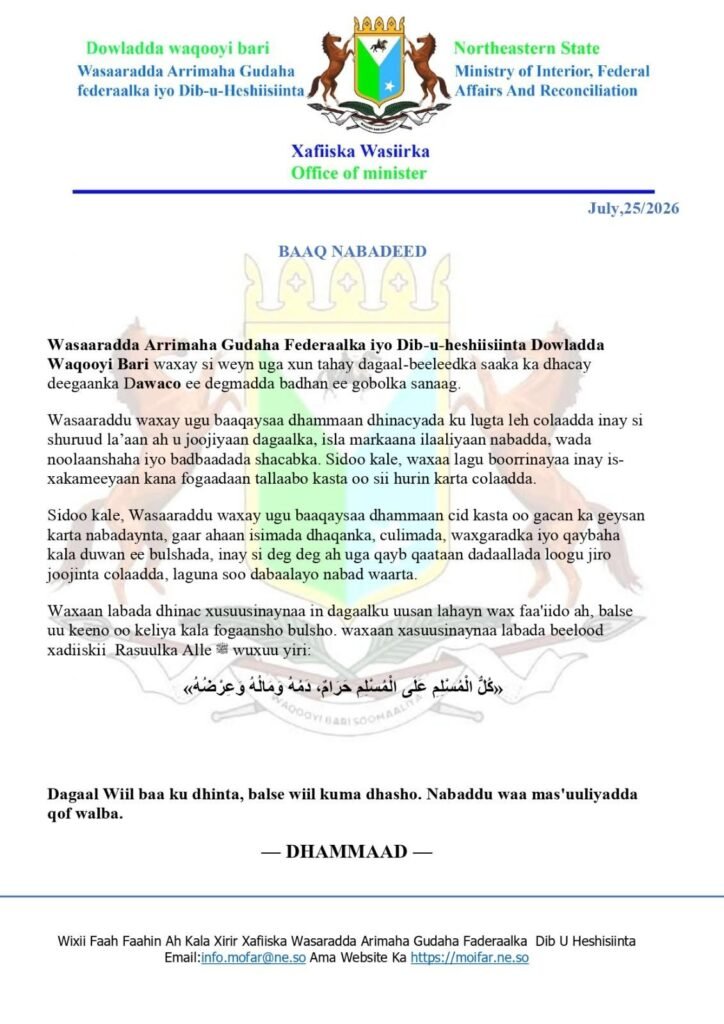 Maamulka Waqooyi Bari oo ku baaqay in si deg deg ah loo joojiyo dagaal beeleed ka qarxay gobolka Sanaag