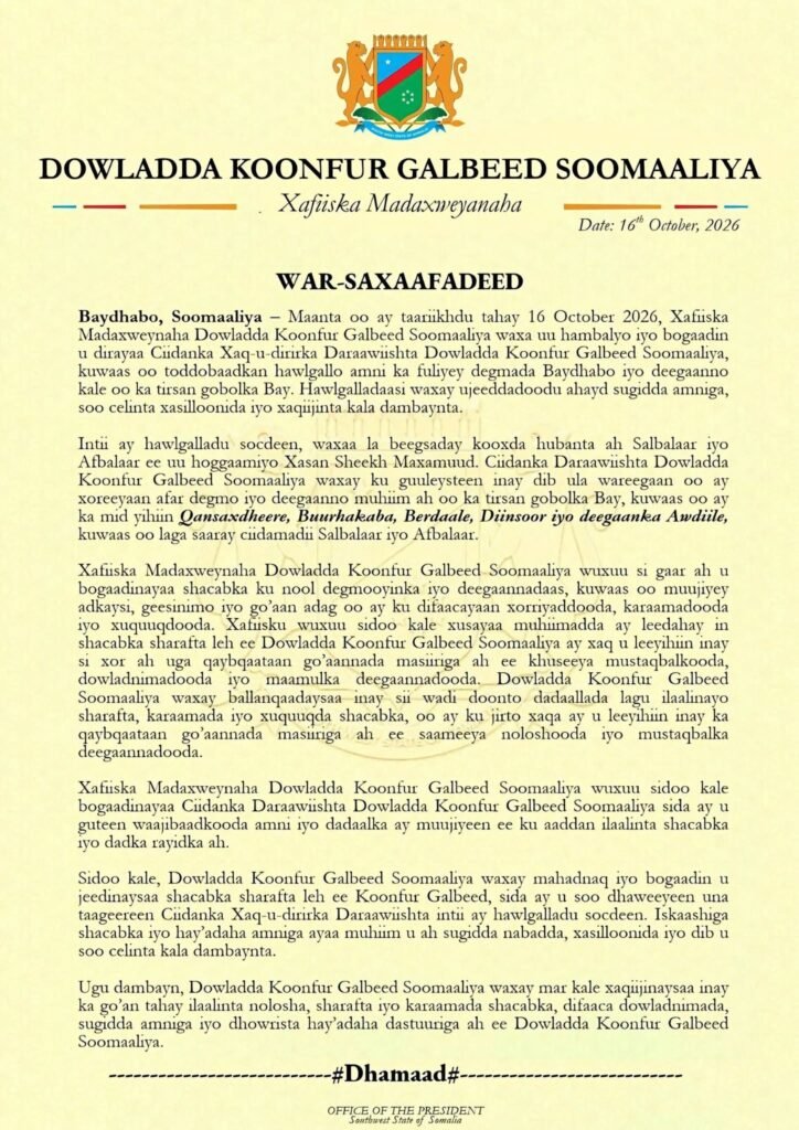C/casiis Laftagareen oo ka hadlay dagaallada ka socda deegaano ka tirsan gobolka Baay